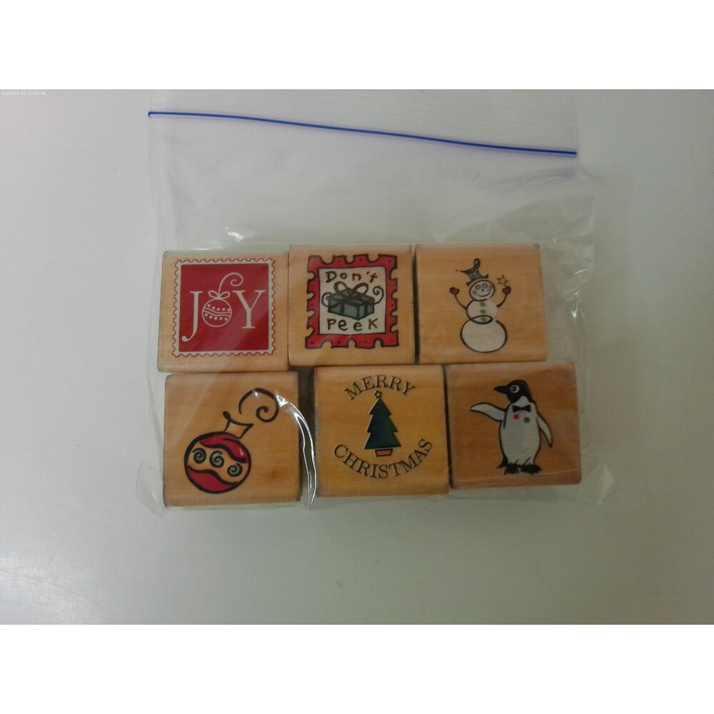 Lot Of 6 Wood Stamps Christmas